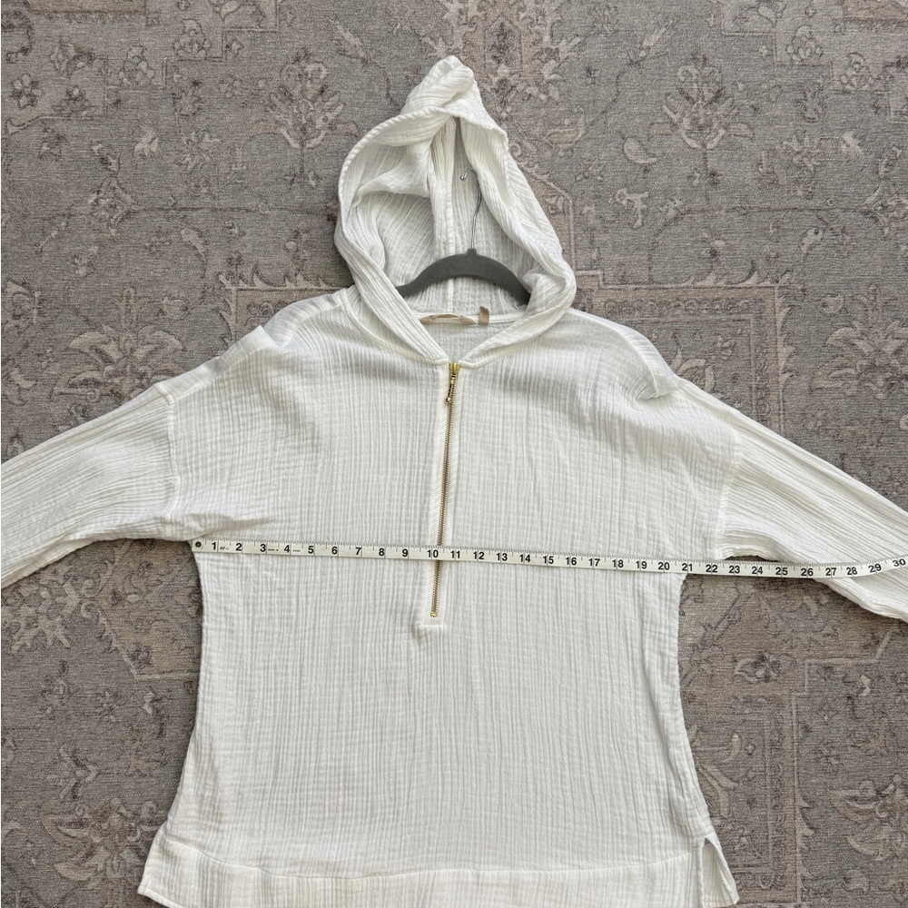 Soft Surroundings Kemia White Gauze Hooded Pullover with Gold Zipper NWOT - Picture 8 of 11